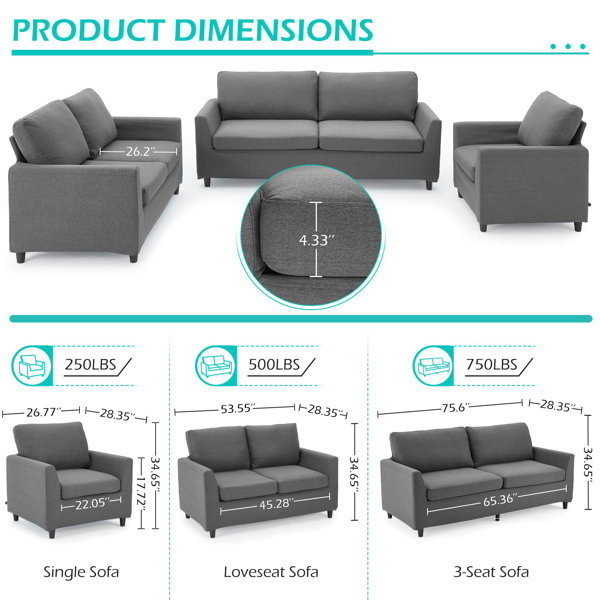 YODOLLA 3 Piece Living Room Set Wayfair.co.uk